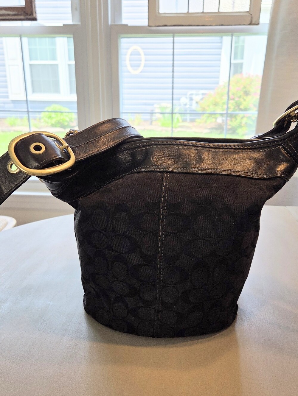 Coach Madison Sophia Monogram Black Canvas and Leather Crossbody Bag